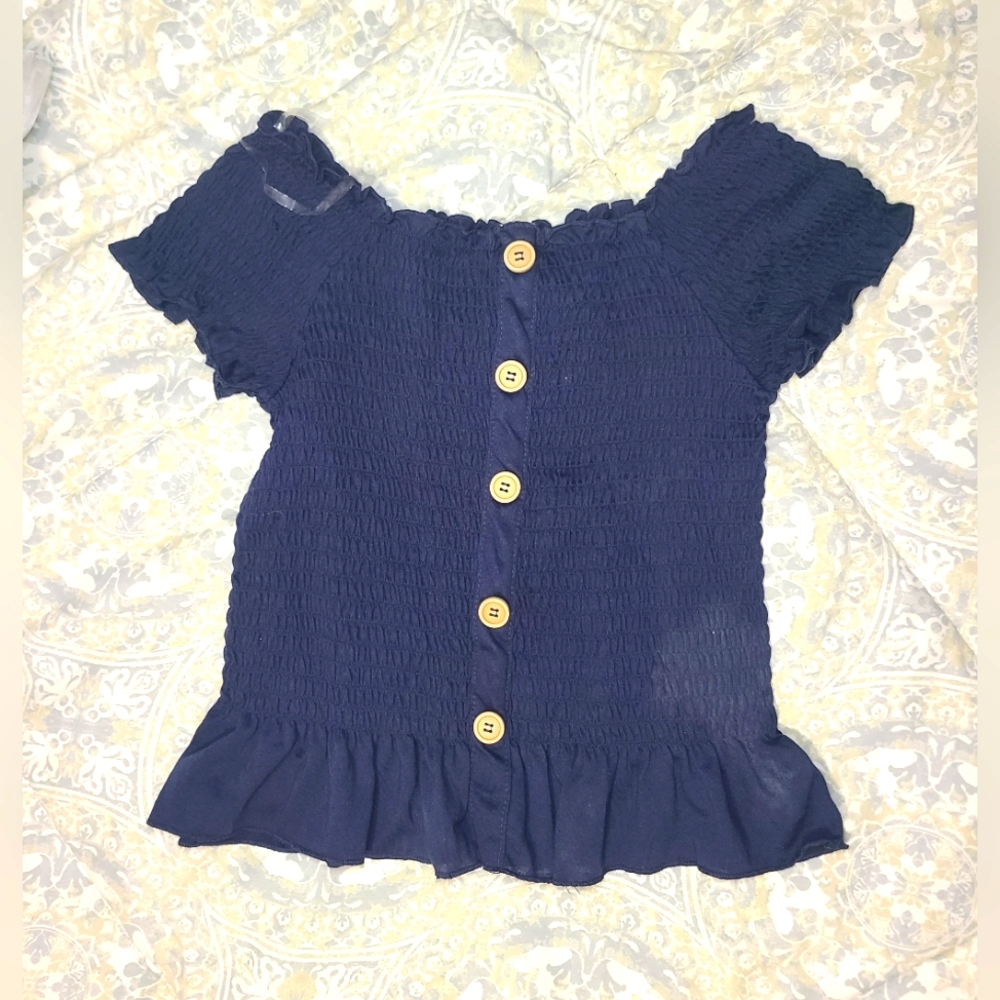 Speechless Girls' Button Front Smocked Top (Large/12)